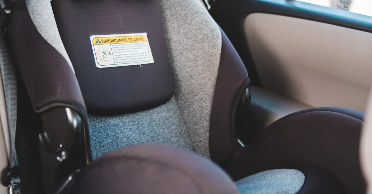 Interior of a car featuring a child safety seat and illuminated dashboard, captured at night.