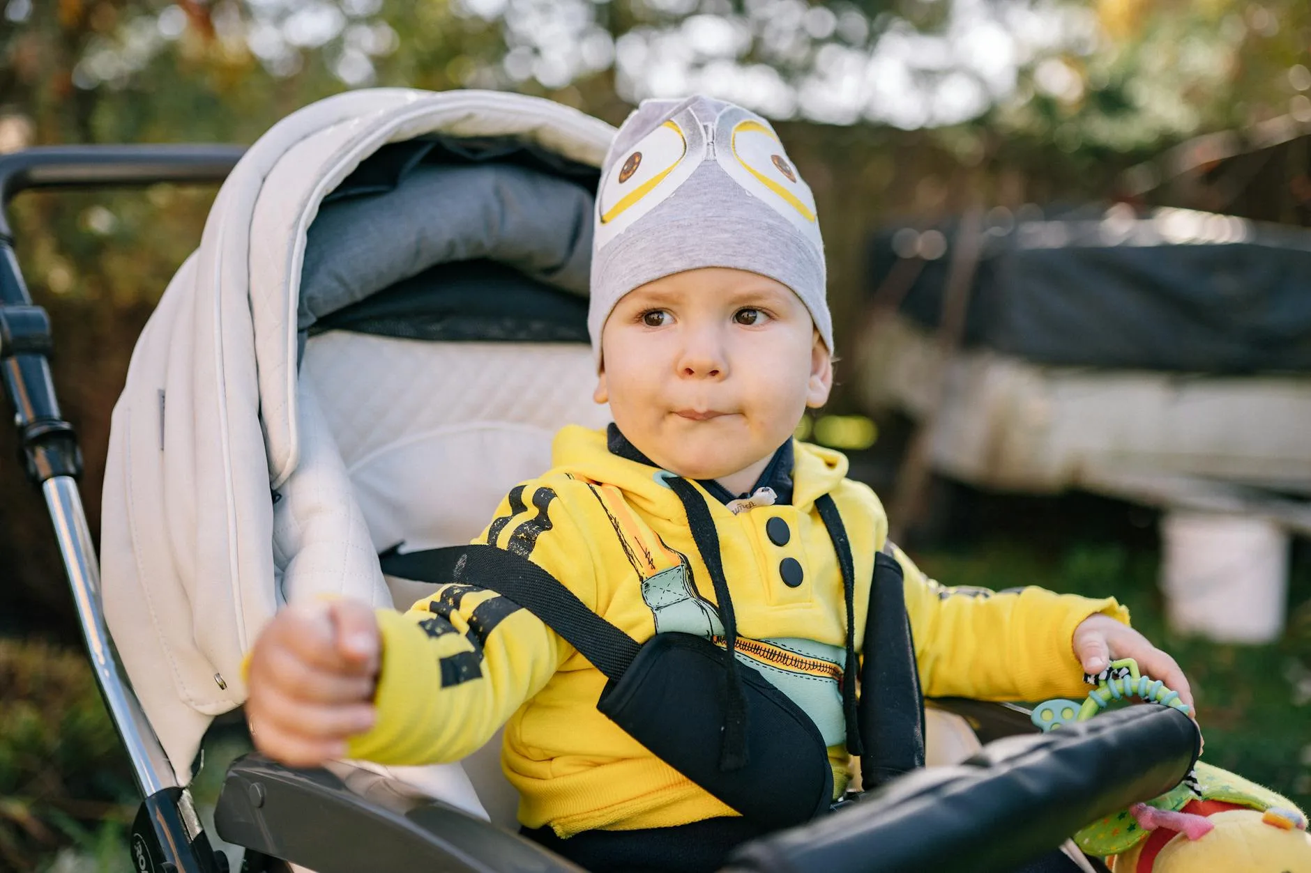 Five-point harness buckle on a child safety seat