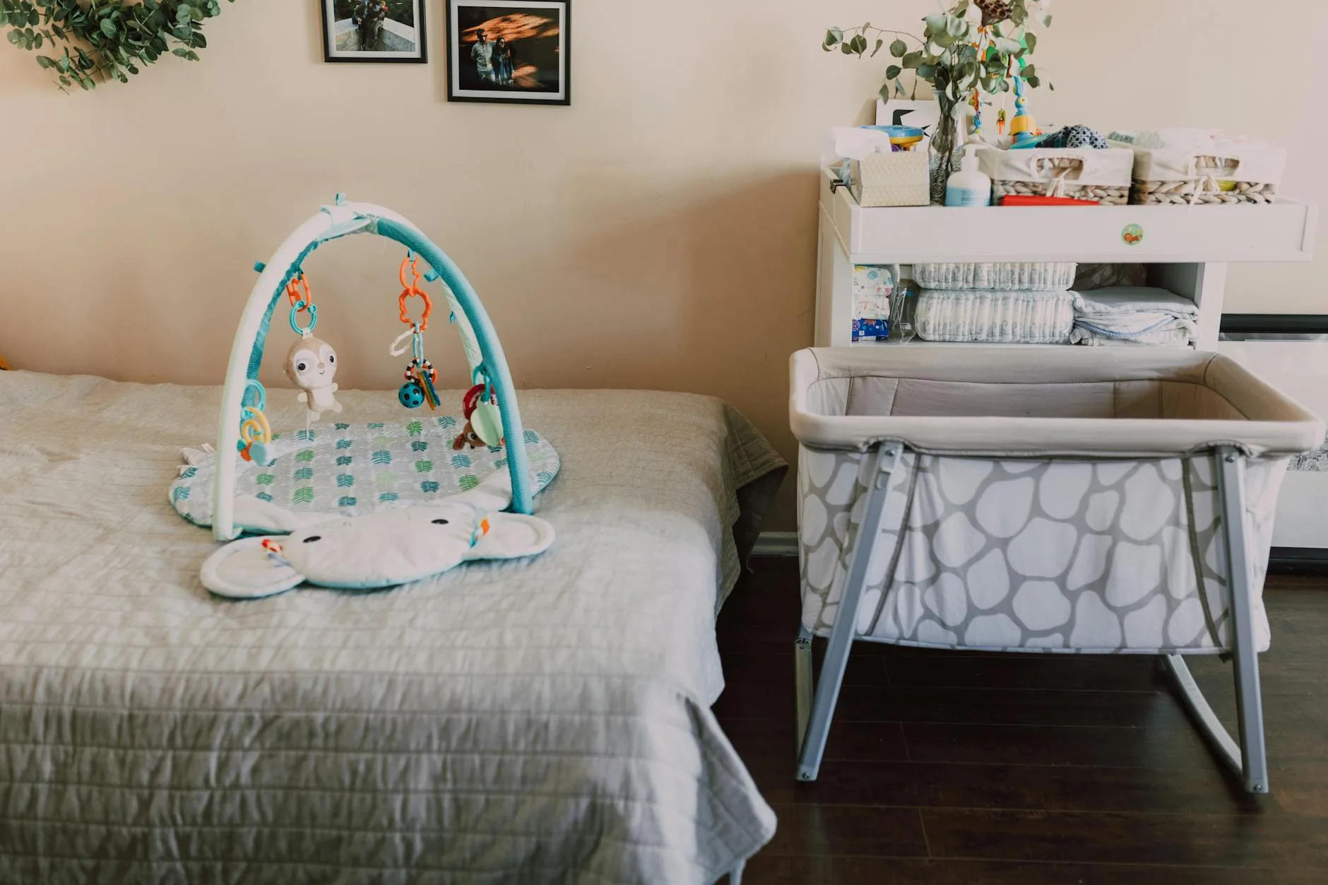 Baby nursery with crib and soft bedding