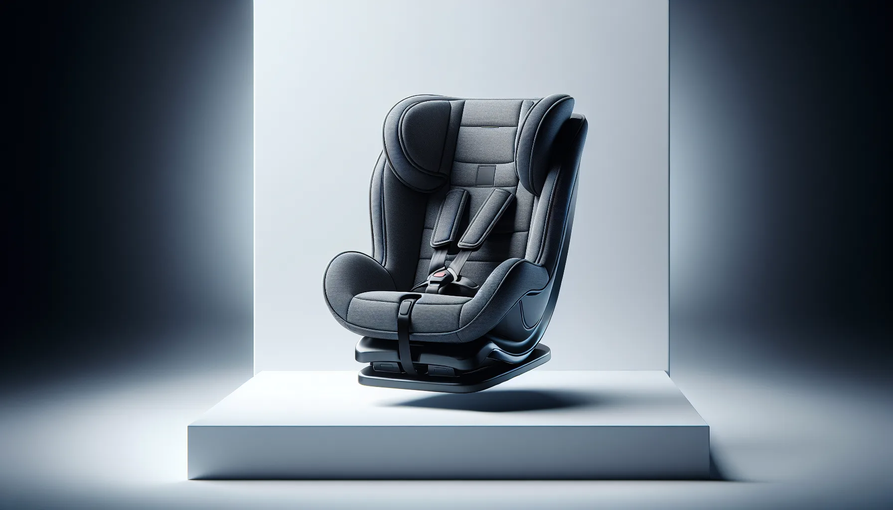 Modern rotating child car seat with ISOFIX base and padded harness