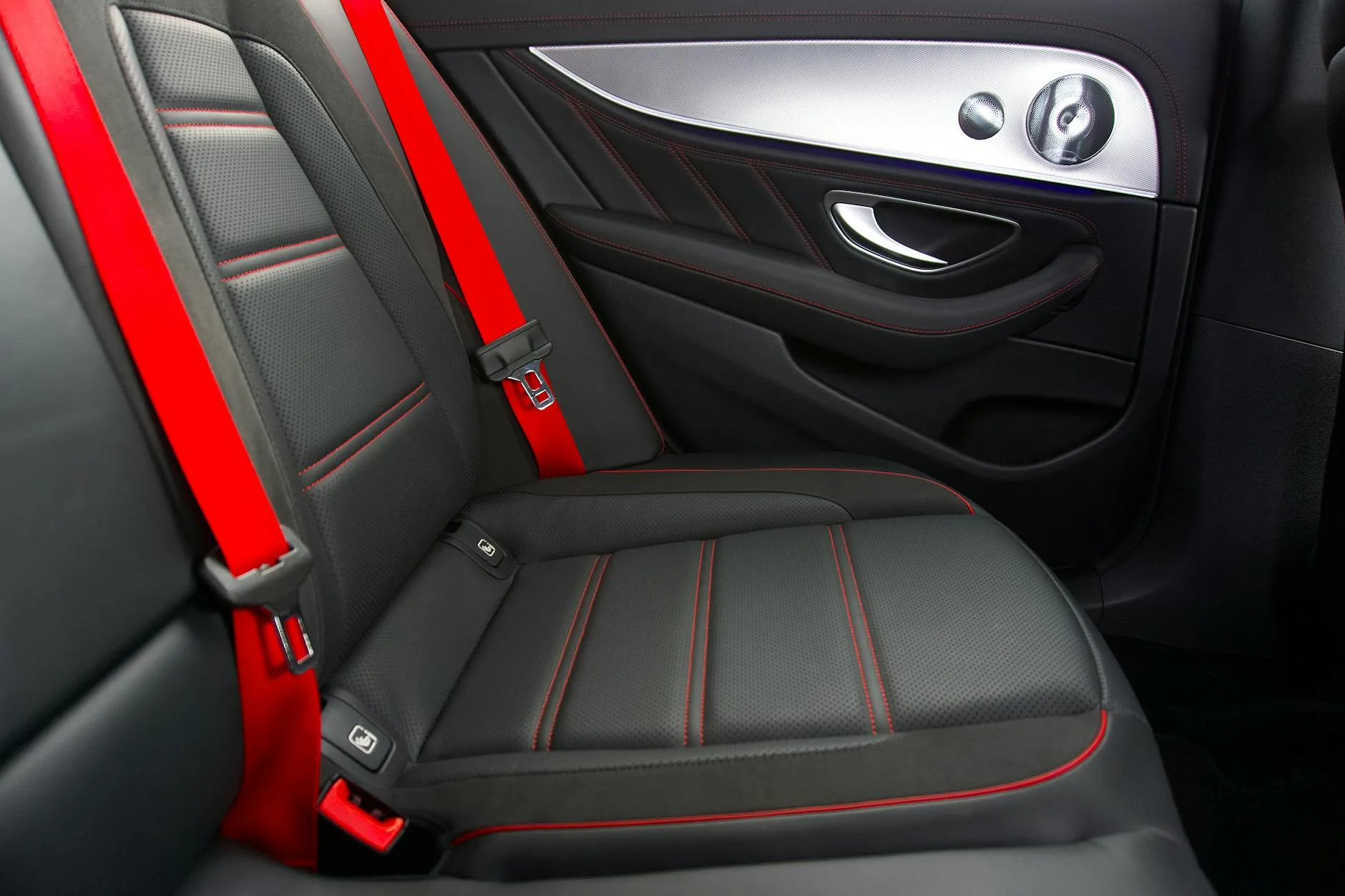 Close-up of a seatbelt buckle in a car interior
