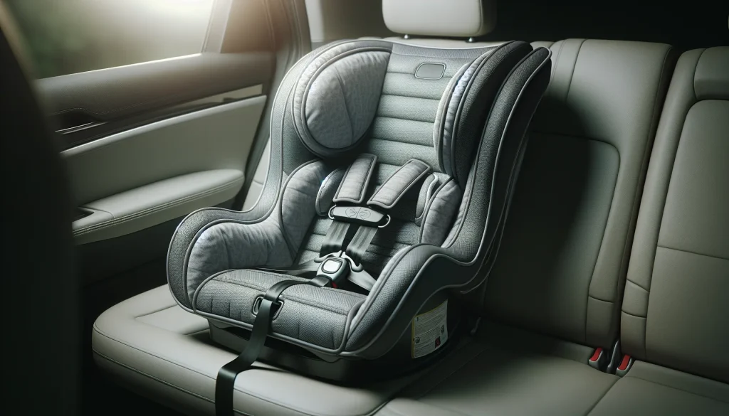 Baby car seat with properly adjusted harness straps