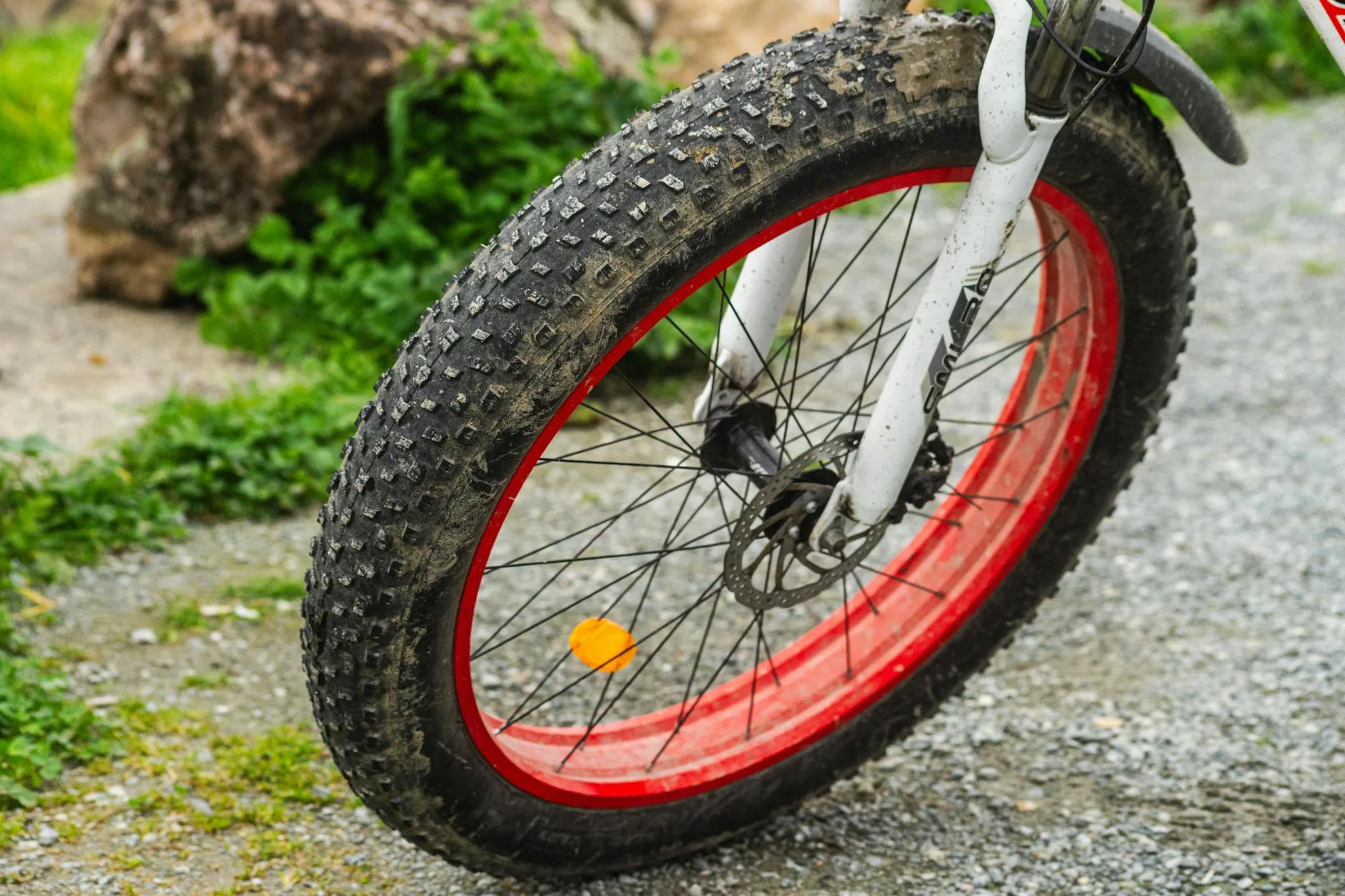 Pushchair with big rugged tyres close up
