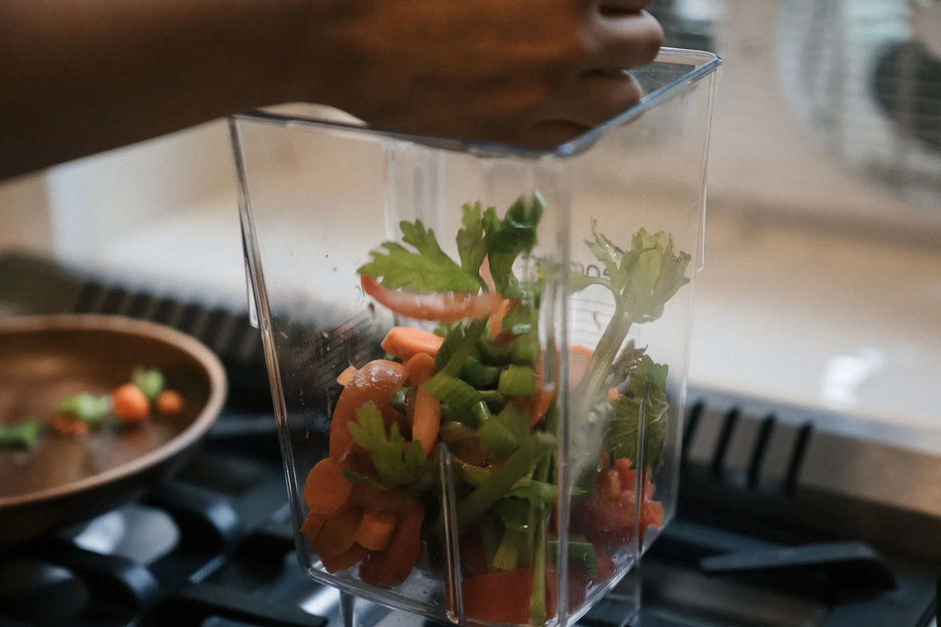 Steamed vegetables ready for blending into baby food