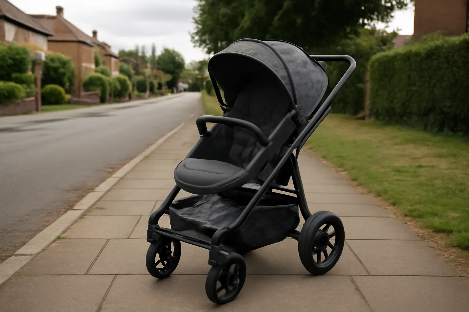 Full-size pushchair with large wheels and storage basket