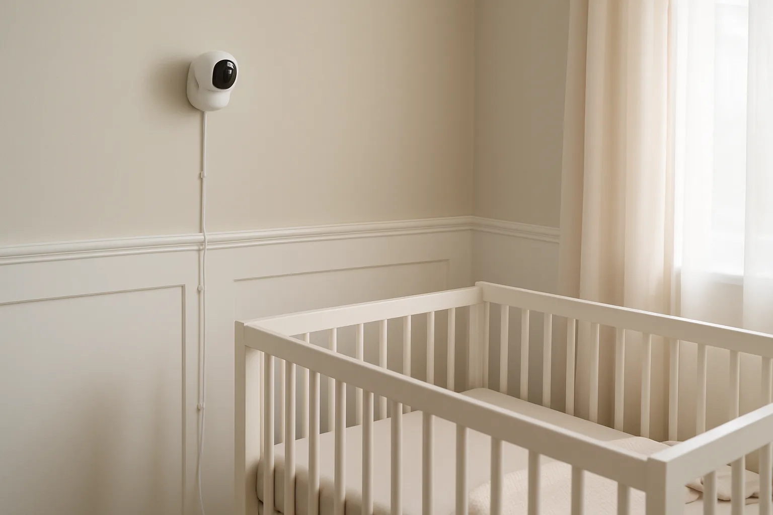 Nursery camera placement for a two-room baby monitor